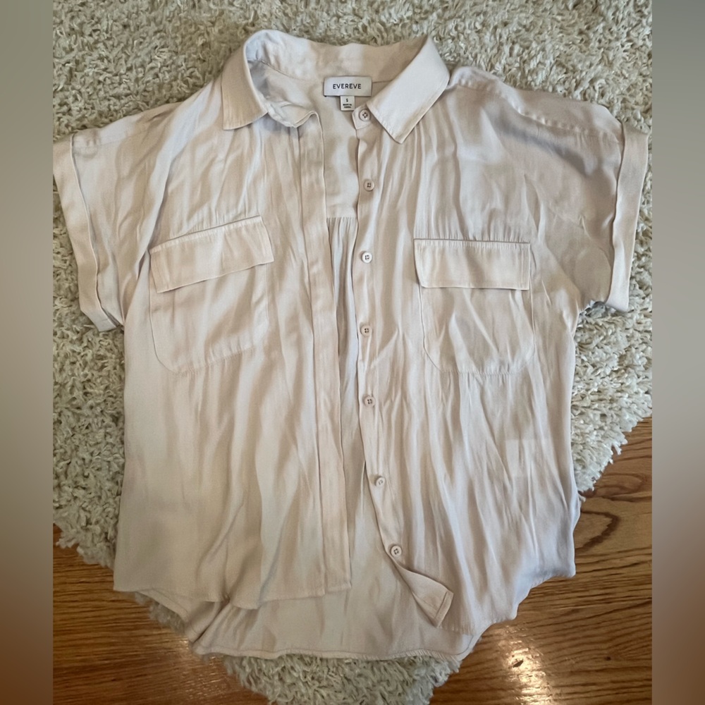 Evereve Parker Satin Utility Shirt ivory Button-Up Blouse size S